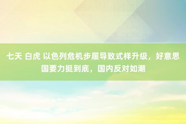 七天 白虎 以色列危机步履导致式样升级，好意思国要力挺到底，国内反对如潮