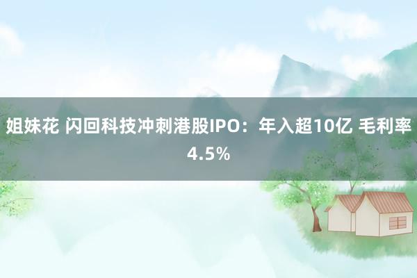 姐妹花 闪回科技冲刺港股IPO：年入超10亿 毛利率4.5%