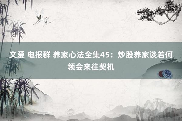 文爱 电报群 养家心法全集45：炒股养家谈若何领会来往契机