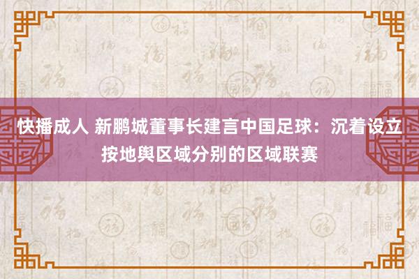 快播成人 新鹏城董事长建言中国足球：沉着设立按地舆区域分别的区域联赛